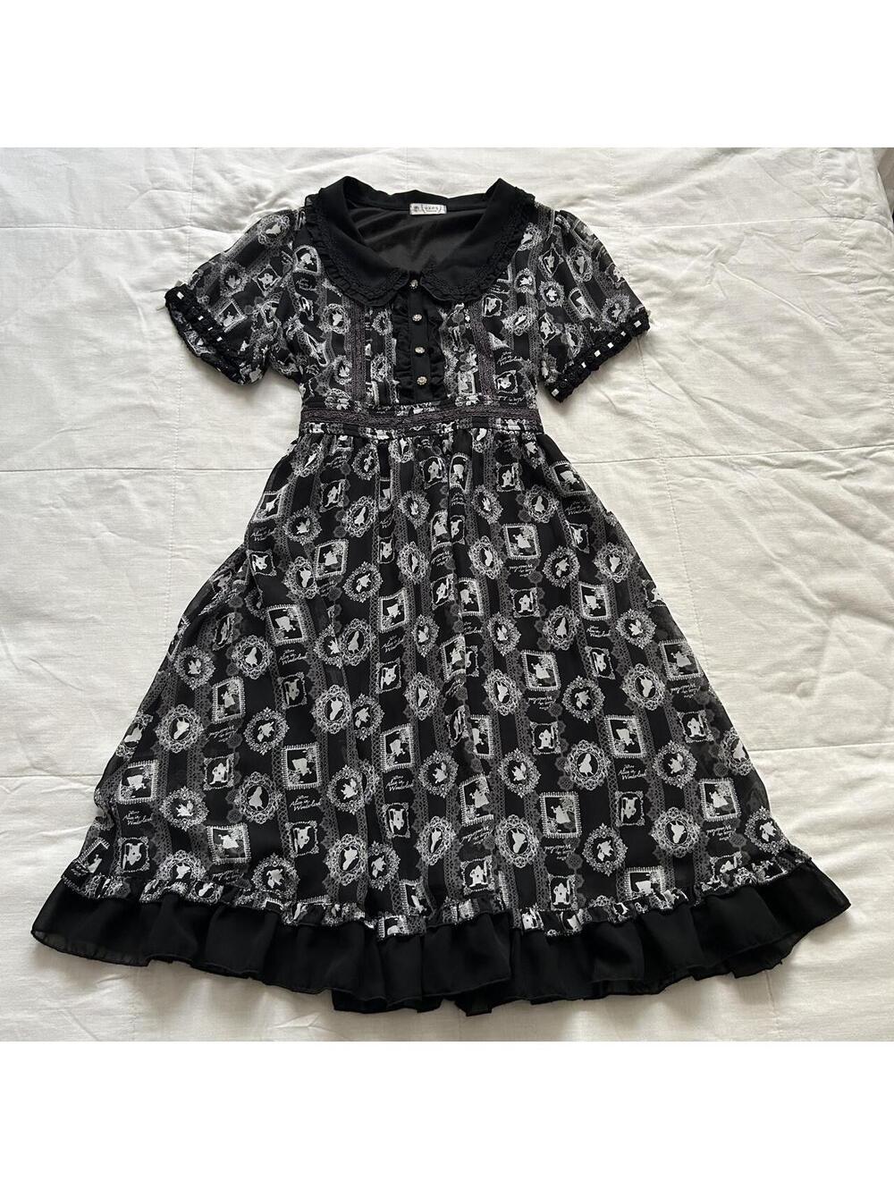 Axes Femme Alice in Wonderland Dress Lace Collar Puff Sleeve Medium Japan